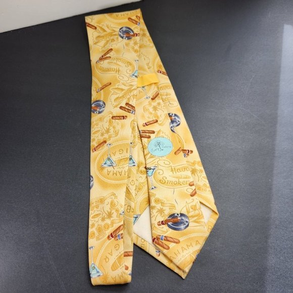 Tommy Bahama Tie Cigar Havana Smoker Necktie Silk Handmade Neck Tie Yellow - Picture 5 of 9